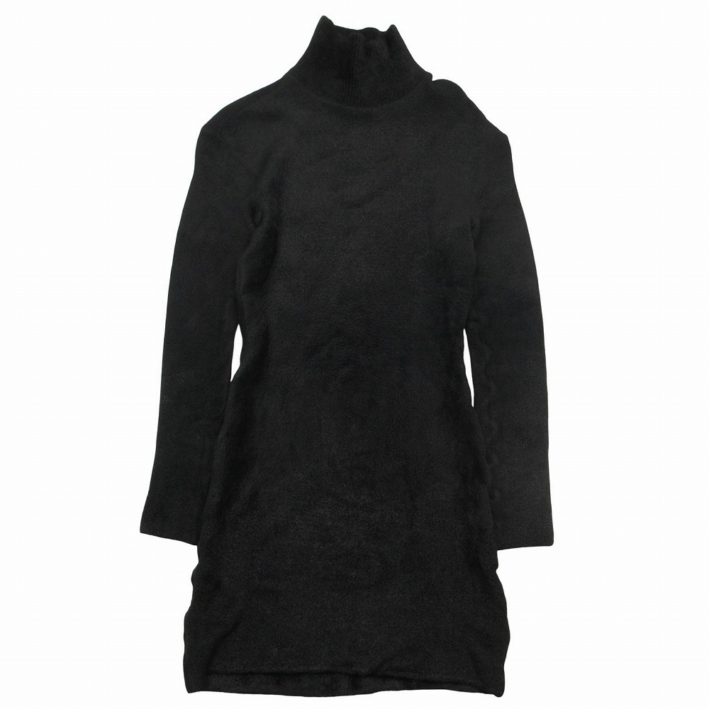 美品 80s Vintage ISSEY MIYAKE イッセイミヤケ ハイネック ニット ワンピース 長袖 ミニ丈 ストレッチ M 黒 レディース 【中古】