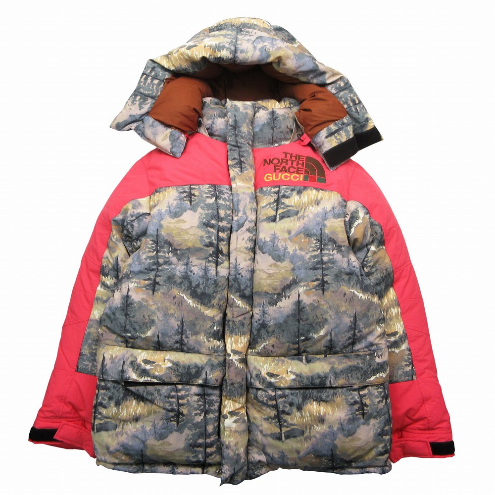 21AW GUCCI THE NORTH FACE グッチ フォレストプリント ダウン ジャケット 663895 ブルゾン ナイロン M ピンク メンズ 【中古】
