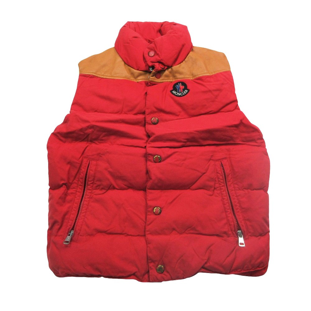 00s MONCLER × eYe JUNYA WATANABE MAN COMME des GARCONS 2008AW ダウン ベスト ジャケット レザー切替 SS レッド メンズ 【中古】