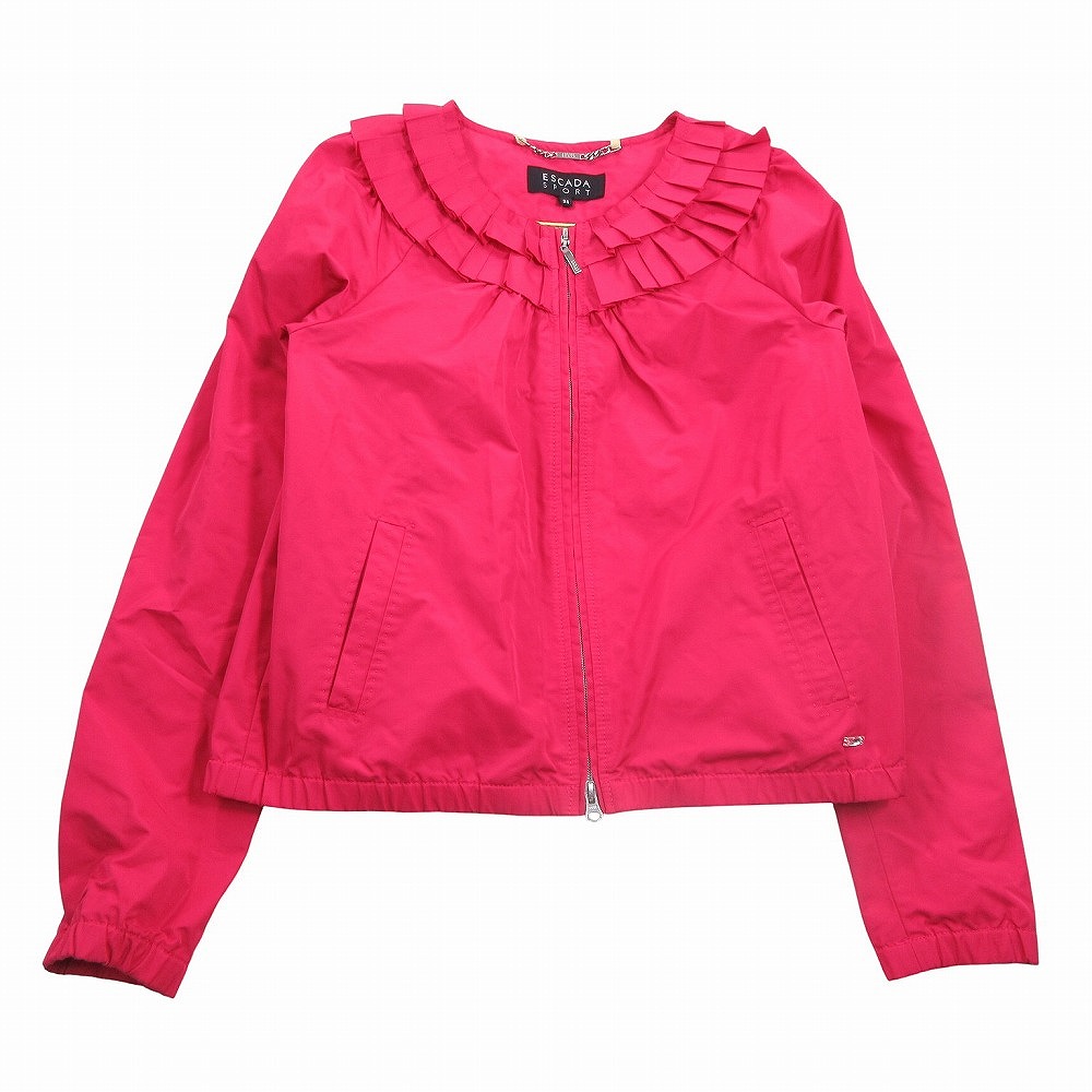 ESCADA エスカーダ ノーカラープリーツジャケット ジップアップ フリル ブルゾン 長袖 1125000210 34/XS ピンク レディース 【中古】