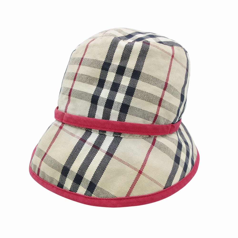 BURBERRY LONDON バーバリーロンドン ノバチェック柄 パイピングハット 帽子 ベージュ レッド ZL204-352-42 レディース 【中古】