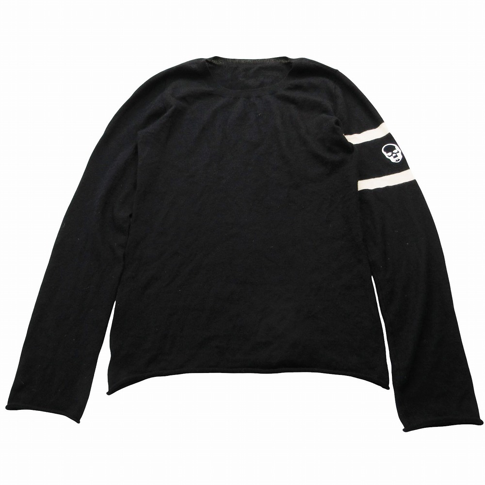 lucien pellat-finet ルシアン ペラフィネ カシミヤ100% スカル刺しゅう ライン ニットセーター プルオーバー 長袖 M メンズ 【中古】
