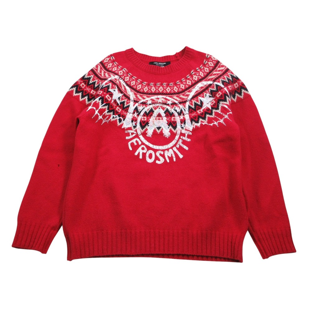 21aw ジュンヤワタナベ JUNYA WATANABE COMME des GARCONS エアロスミス ニット セーター 長袖 ノルディック柄 S 赤 メンズ 【中古】