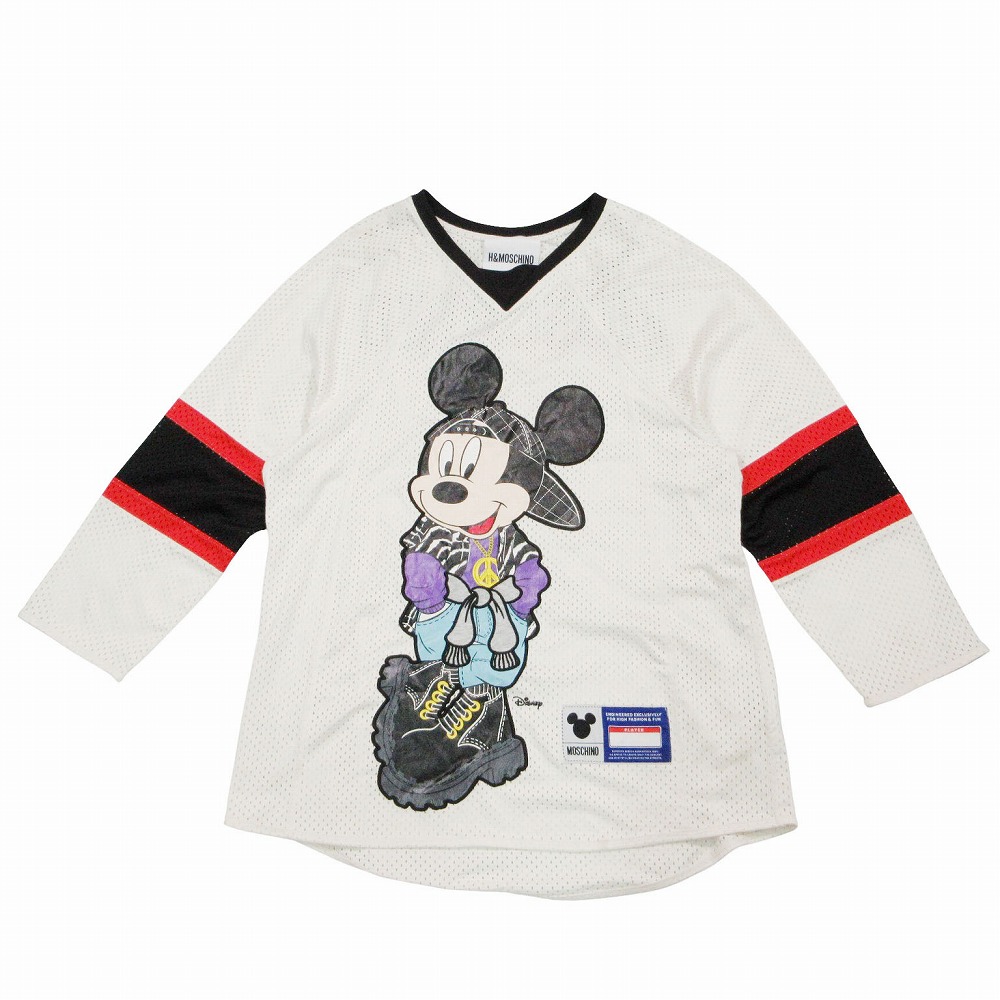 MOSCHINO × H&M DISNEY MICKEY モスキーノ エイチアンドエム ミッキー ホッケーシャツ 長袖 ホワイト サイズS レディース 【中古】