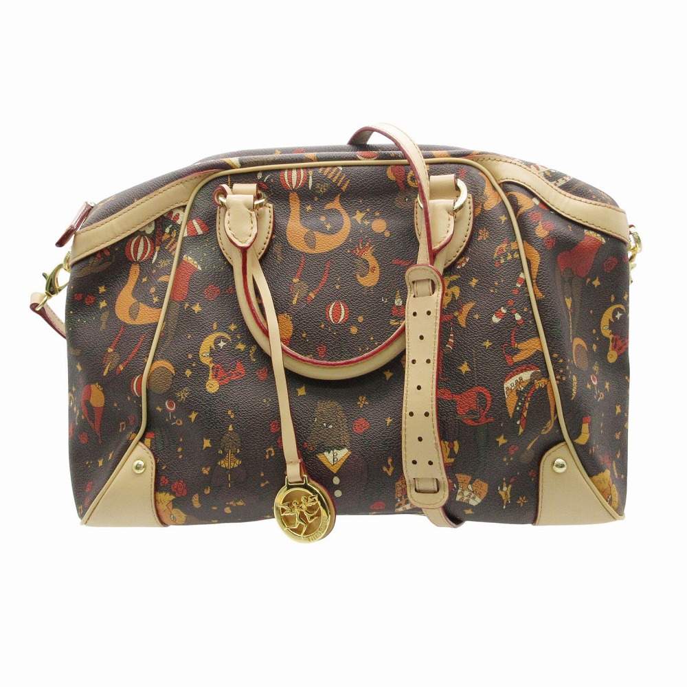 PIERO GUIDI ピエログイディ 総柄 2WAY ハンドバッグ ブラウン レディース 【中古】