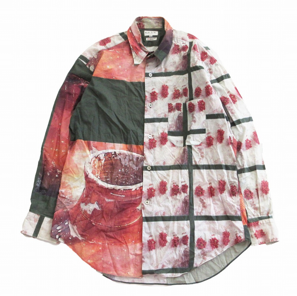 Paul Smith LONDON ポールスミス ヴィンテージ ブドウ柄 イタリア生地 シャツ トップス 長袖 グリーン M メンズ 【中古】
