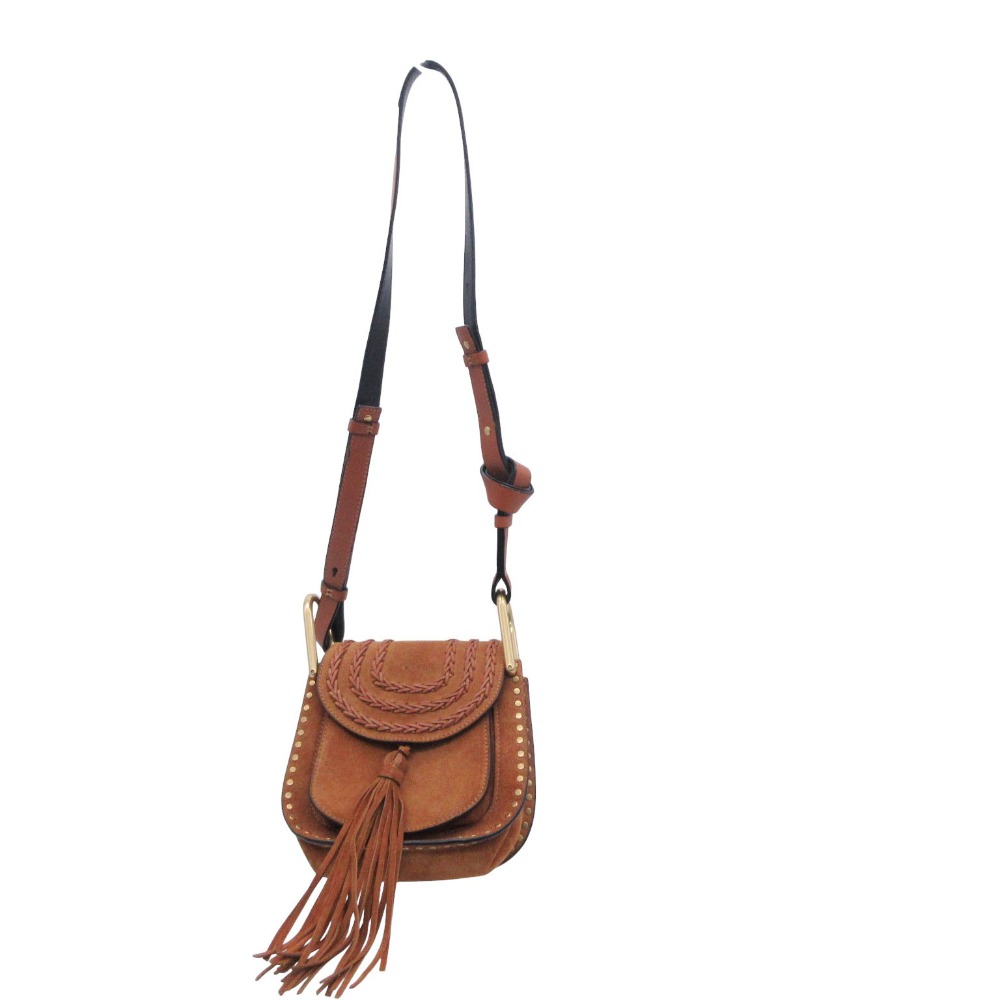 美品 Chloe クロエ ショルダーバッグ ポシェット スエード フリンジ 斜め掛け クロスボディ ハドソン キャメル レディース 【中古】