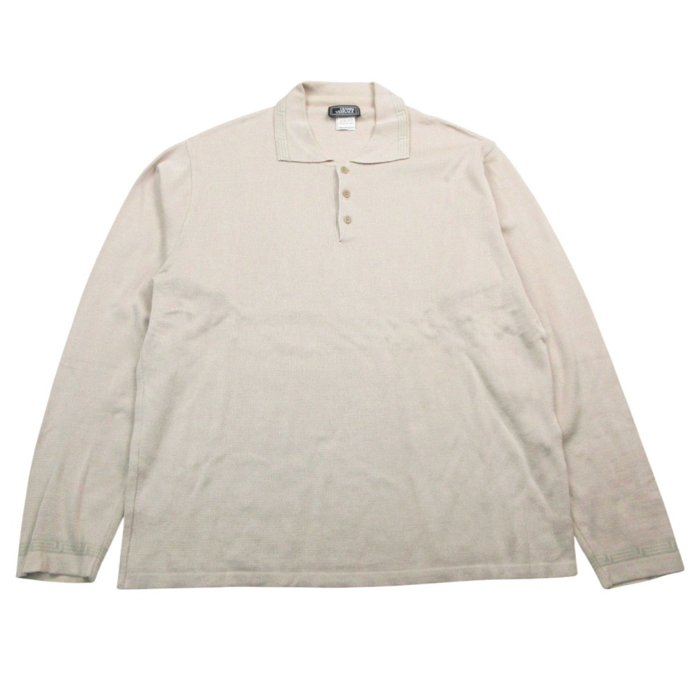 Vintage GIANNI VERSACE ジャンニヴェルサーチ グルカロゴ ニット ポロシャツ 長袖 コットン サイズ56 3XL ベージュ メンズ 【中古】 13,321円