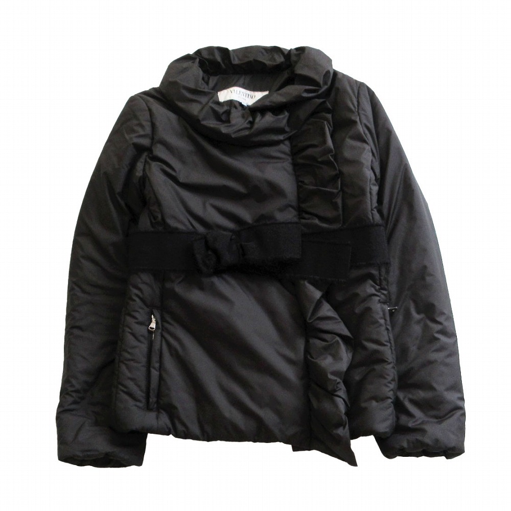 VALENTINO ROMA ヴァレンティノ WAKO 中綿ジャケット リボンベル付 フリル ブラック サイズ42/6 L レディース 【中古】