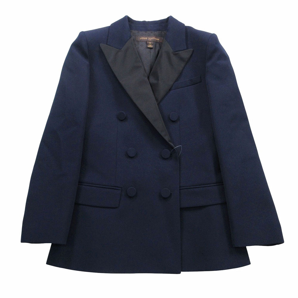 美品 LOUIS VUITTON ルイヴィトン RW122A F2JA14W77 ダブルブレスト テーラードジャケット モノグラム裏地 34 XS レディース 【中古】