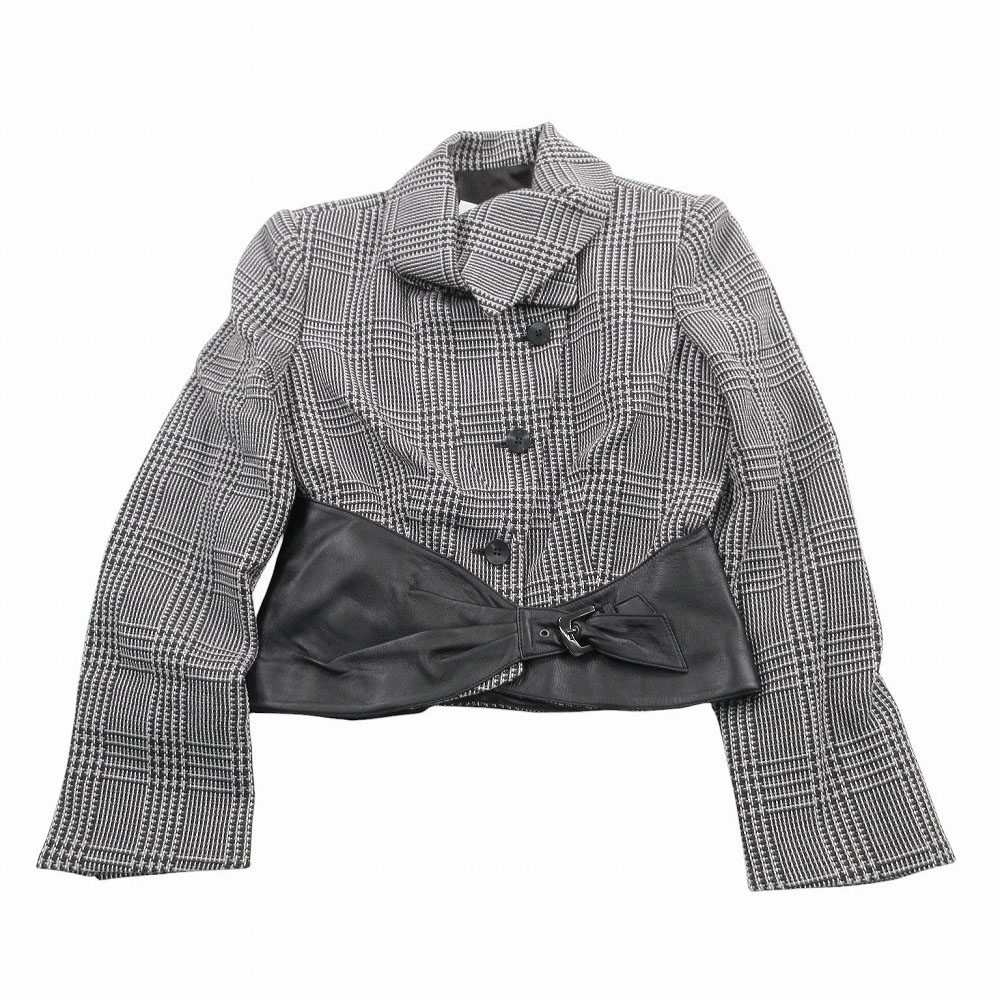 タグ付き ARMANI COLLEZIONI アルマーニコレツォーニ グレンチェック柄 レザーベルト クロップドジャケット 38 S レディース 【中古】