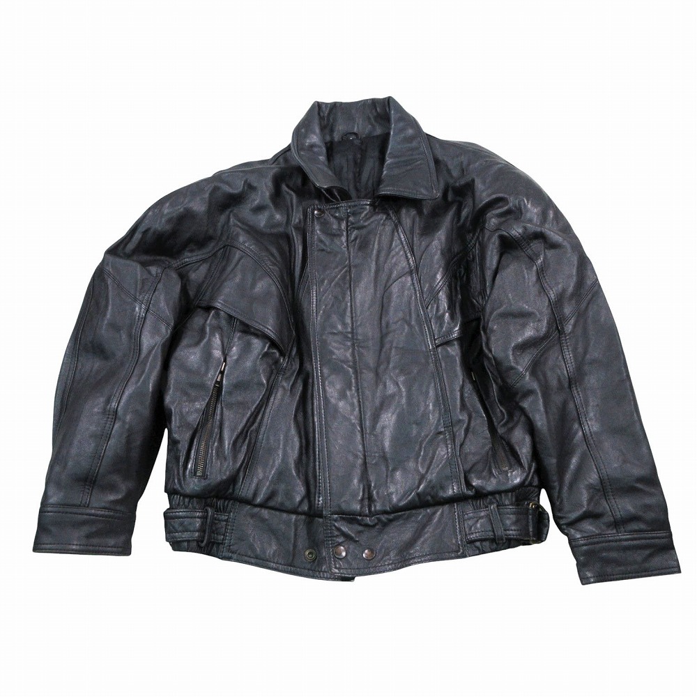 ヴィンテージ ラムレザー 中綿 ライダースジャケット ブルゾン アウター ブラック サイズL メンズ 【中古】