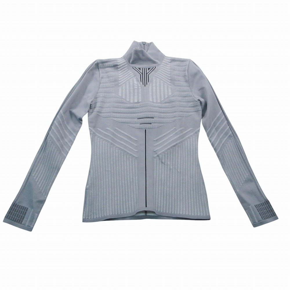 極美品 PRADA プラダ ハイネック ストレッチ カットソー トップス 長袖 P26279 COLLO ALTO M/L グレー 38 S レディース 【中古】