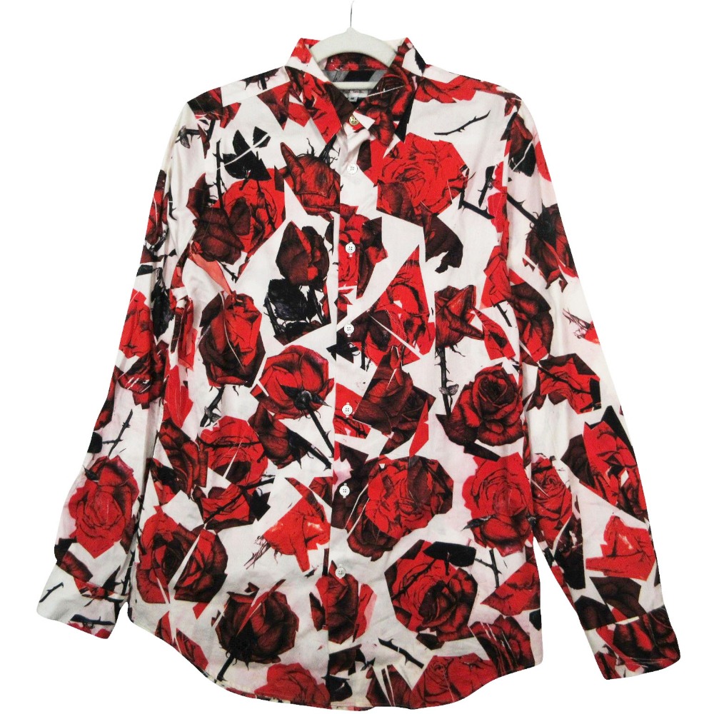 Paul Smith ポールスミス 花柄 シャツ 長袖 ドレスシャツ バラ柄 フラワー トップス サイズM レッド 赤 メンズ 【中古】