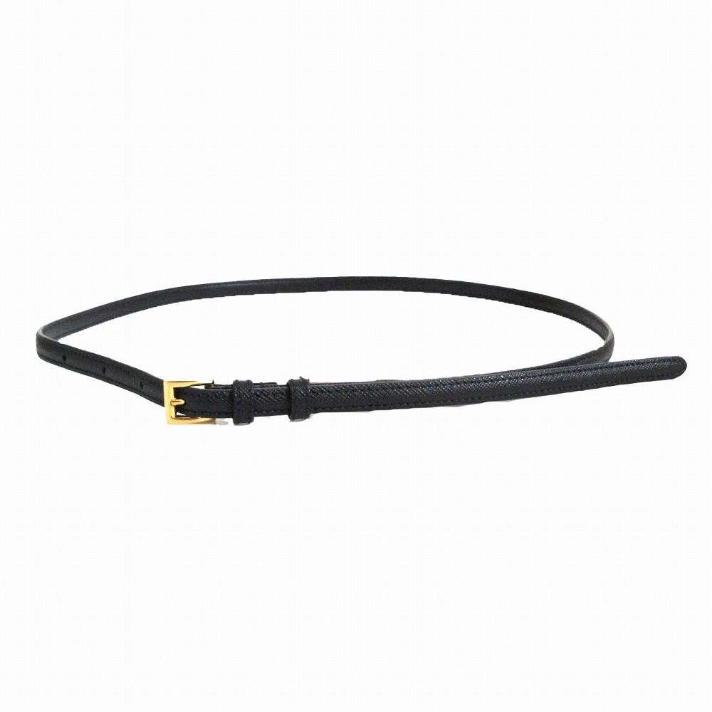 PRADA プラダ DNP050 サフィアーノレザー ベルト ナローベルト ゴールド金具 ブラック サイズ75/30 レディース 【中古】