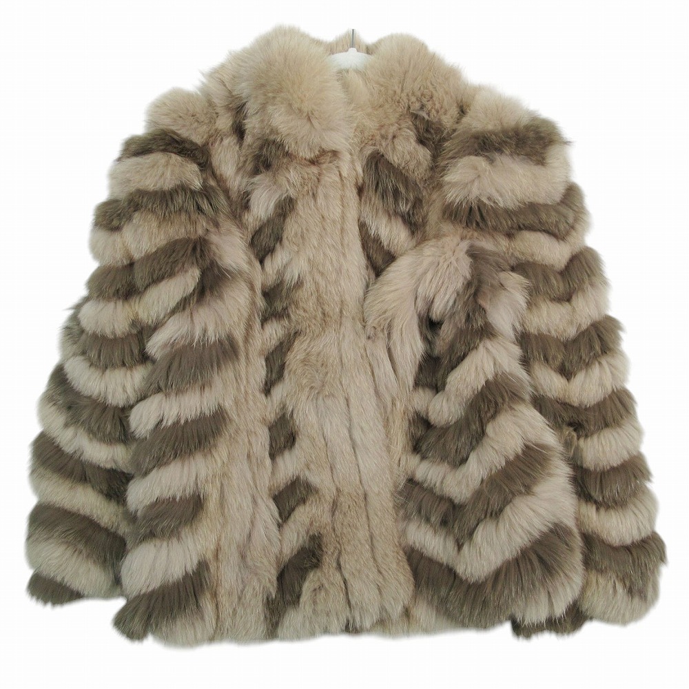 MOON BAT FUR ムーンバット ミックス フォックスファー 本毛皮 コートアウター ベージュ ブラウン サイズ9 M レディース 【中古】