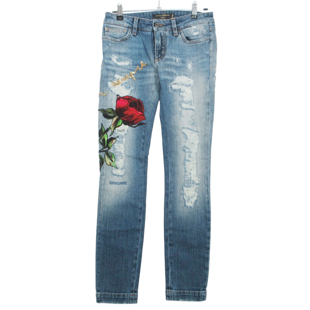 DOLCE&GABBANA ドルチェアンドガッバーナ FTAGEZ/G876U バラ刺しゅう デニムパンツ ジーンズ サイズ36 S レディース 【中古】