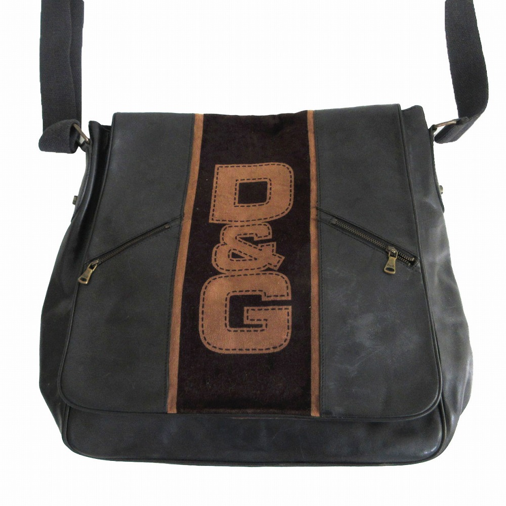 D&G DOLCE&GABBANA ドルチェアンドガッバーナ ロゴ レザー メッセンジャーバッグ 斜め掛け ブラック メンズ 【中古】