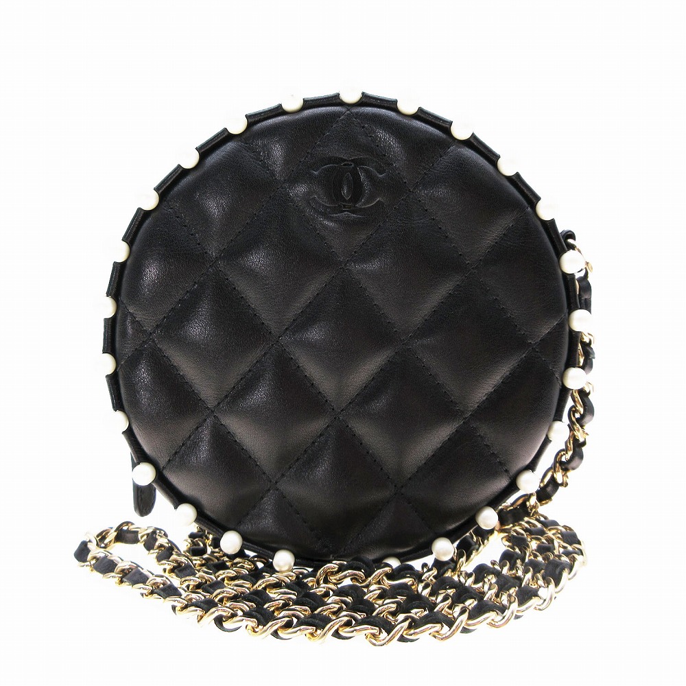 CHANEL シャネル ラムスキン ラウンドパール チェーンマトラッセ ミニショルダーバッグ 29番台 ブラック レディース 【中古】 /TNT