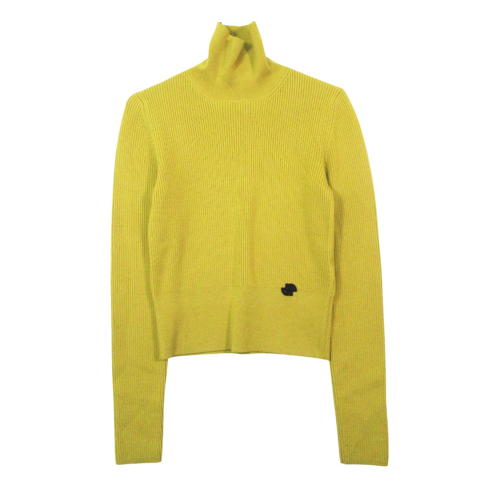 PATOU パトゥ タートルネック リブ ニット セーター 長袖 ハイネック ロゴ ワッペン トップス マスタード レディース 【中古】
