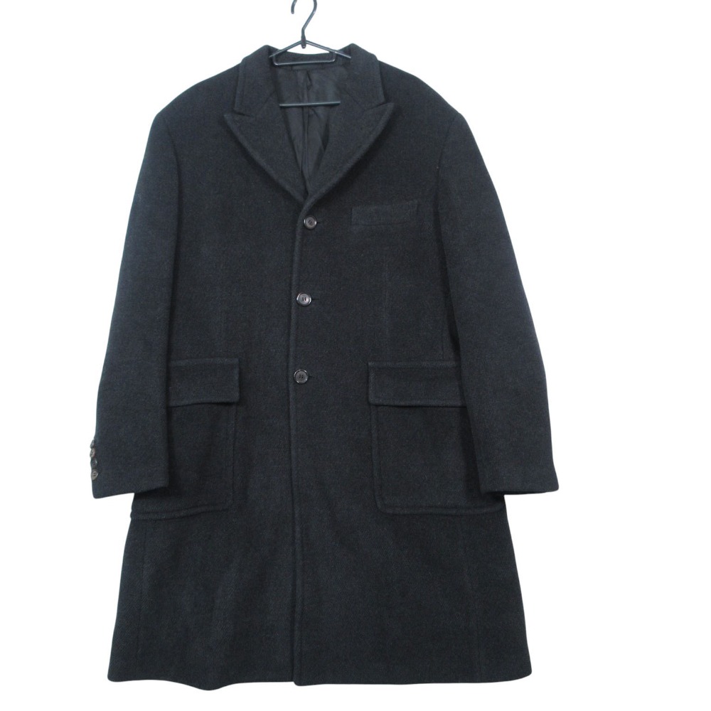 PRADA プラダ ロング コート ジャケット チェスターコート ウール オールド OLD Vintage アウター 50 L ブラック 黒 メンズ 【中古】