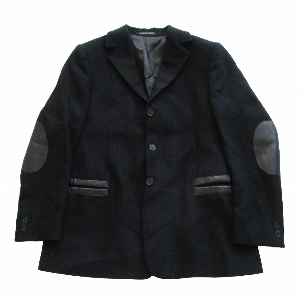 EMPORIO ARMANI エンポリオアルマーニ S1G580 S1230 レザー エルボーパッチ ストライプ テーラード ジャケット 54 XL メンズ 【中古】