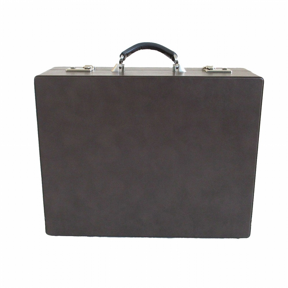 オールレザー アタッシュケース ビジネスバッグ 書類鞄 ブラウン シルバー金具 50×39cm メンズ 【中古】