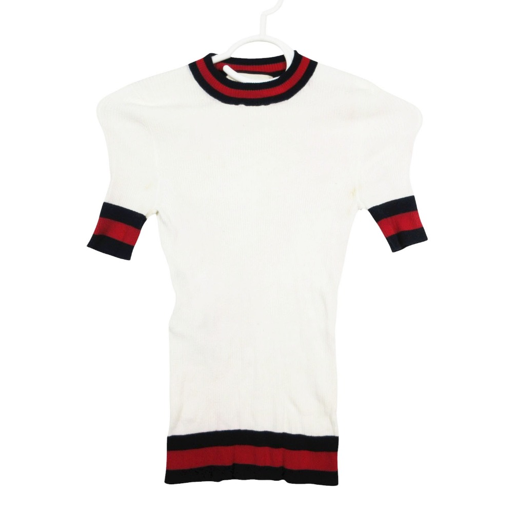 GUCCI グッチ 434199 X7447 シェリーライン リブニット トップス 半袖 ホワイト サイズXS レディース 【中古】
