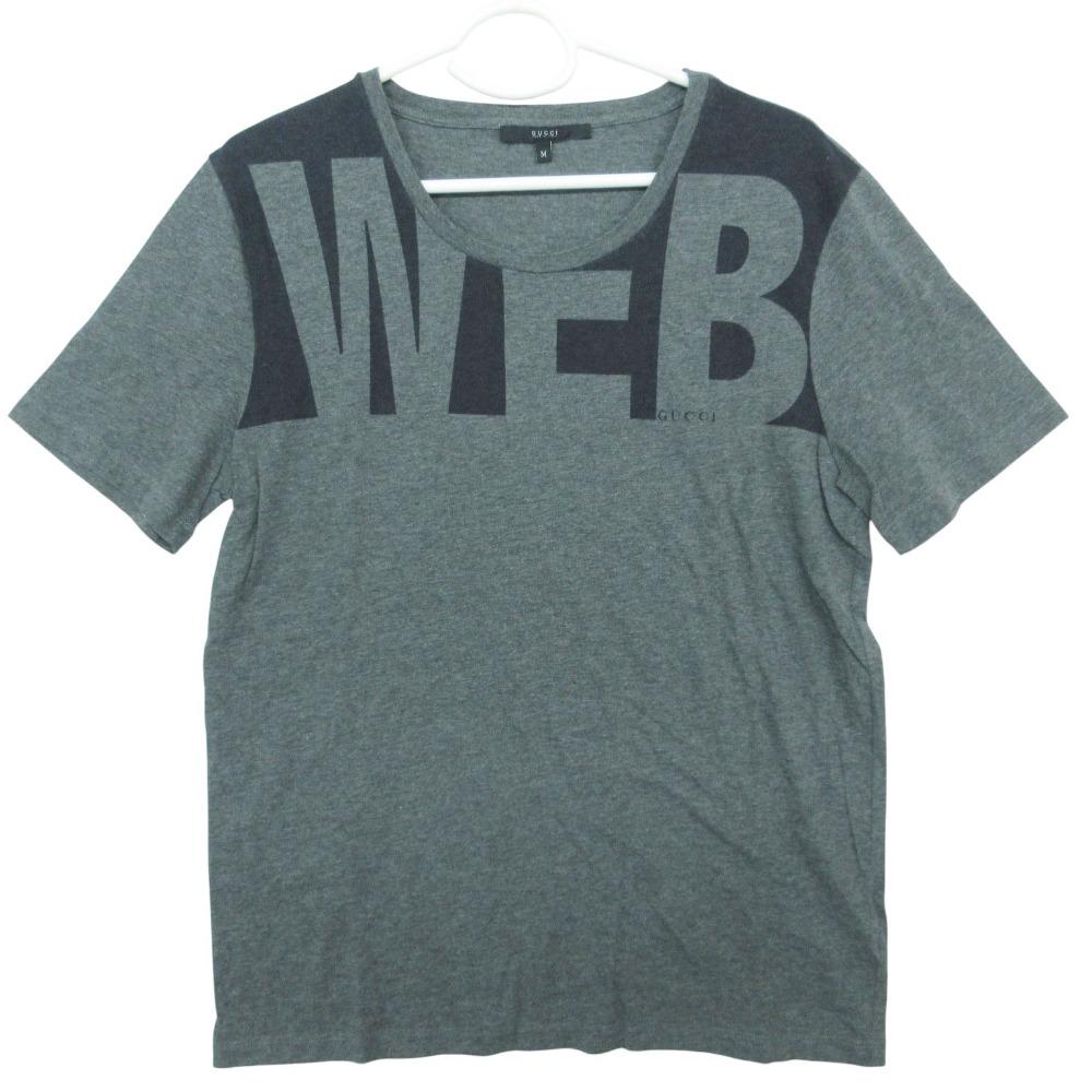 GUCCI グッチ WEBロゴプリント Tシャツ 半袖 トップス グレー サイズM 243846 X3496 メンズ 【中古】