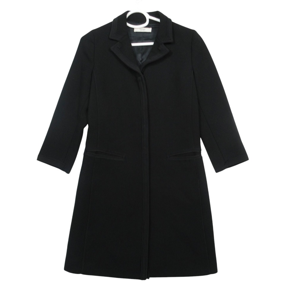 PRADA プラダ パイピング ロング コート アウター ブラック サイズ38 S レディース 【中古】