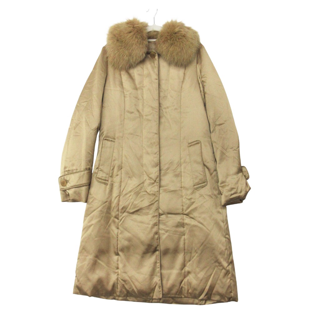 Aquascutum アクアスキュータム ダウン コート ジャケット ロング丈 フォックスファー付き 8 M ゴールド系 レディース 【中古】