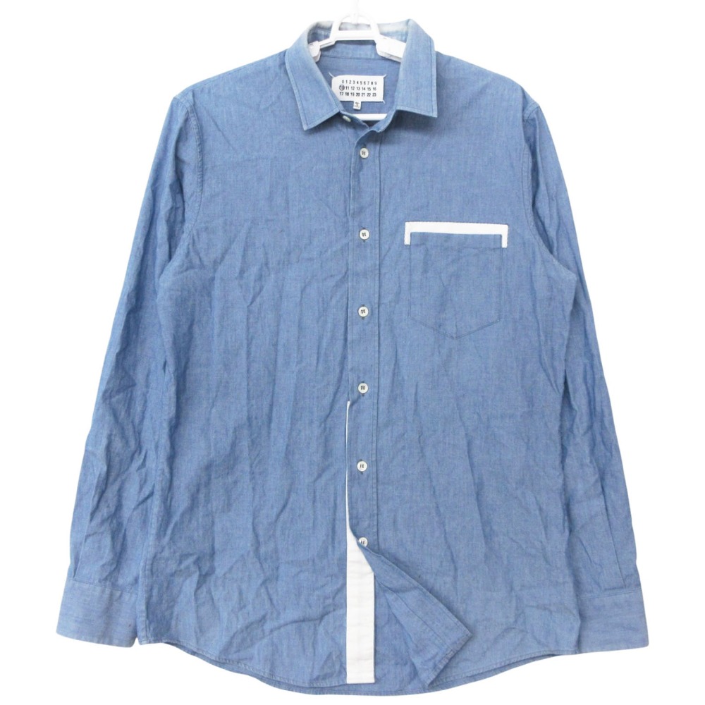 13SS Maison Margiela10 メゾン マルジェラ シャンブレー シャツ 長袖 コットン カットソー 48/L ライトブルー メンズ 【中古】