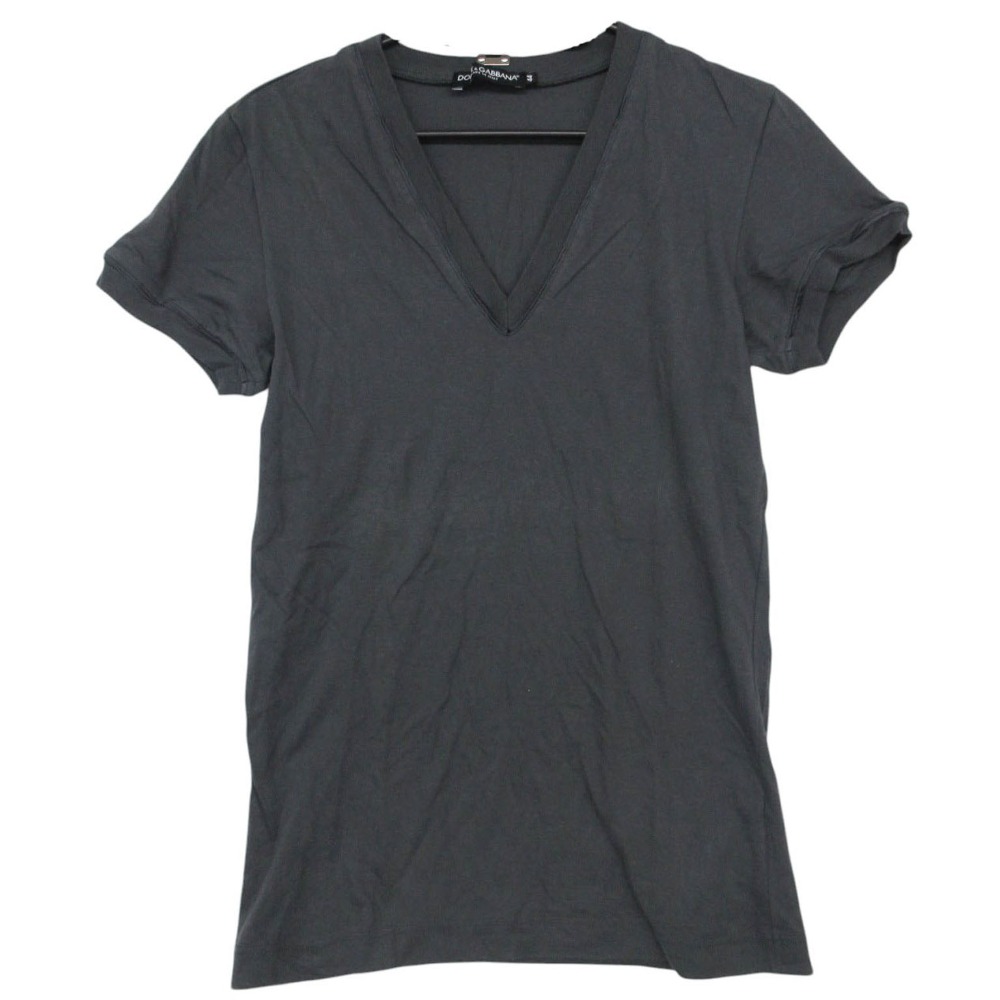 Dolce & Gabbana ドルチェアンドガッバーナ ドルガバ ロゴプレート Vネック Tシャツ 半袖 コットン シルク 44/S メンズ 【中古】