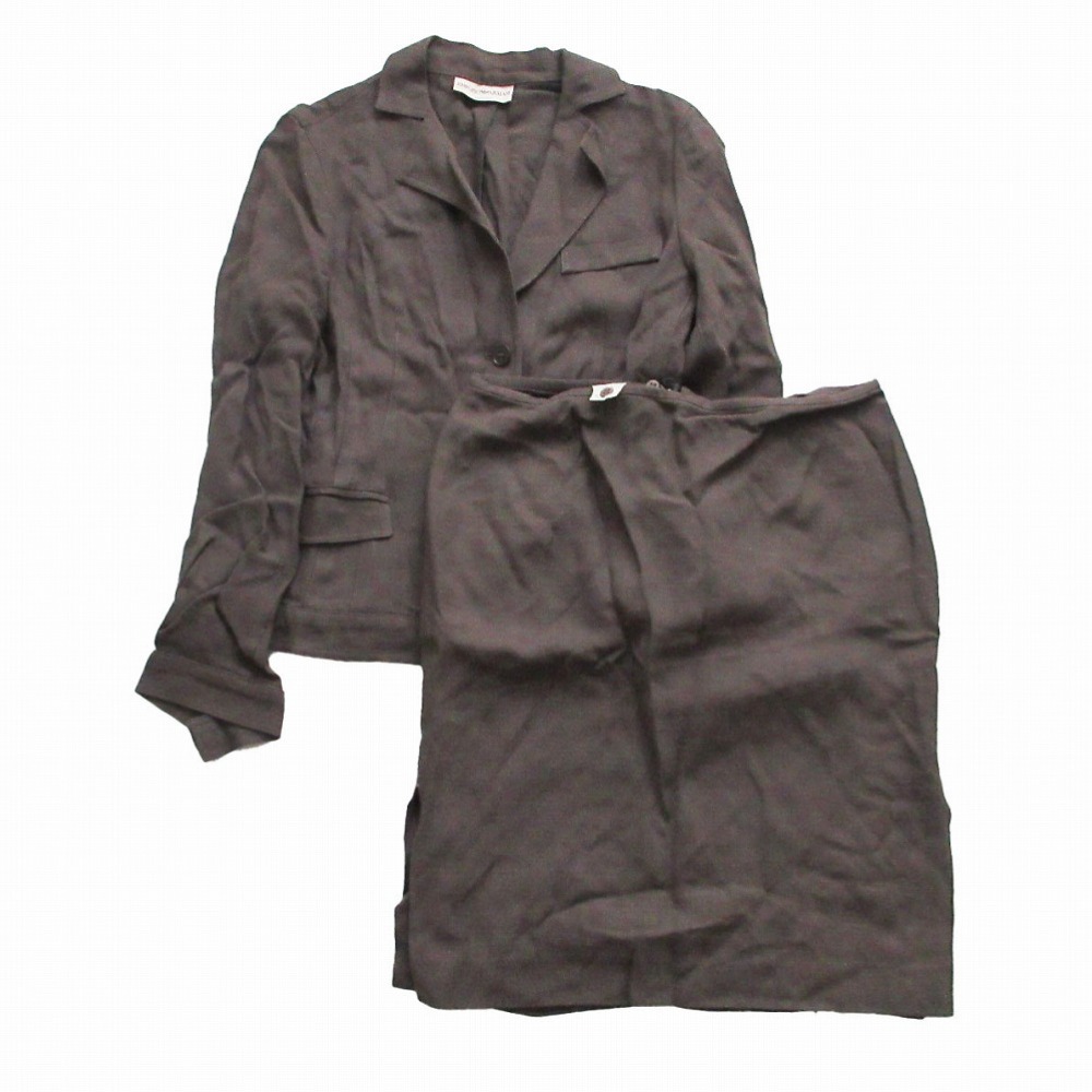 EMPORIO ARMANI エンポリオアルマーニ リネン混 スカート スーツセットアップ 3B ブラウン サイズ40 M レディース 【中古】