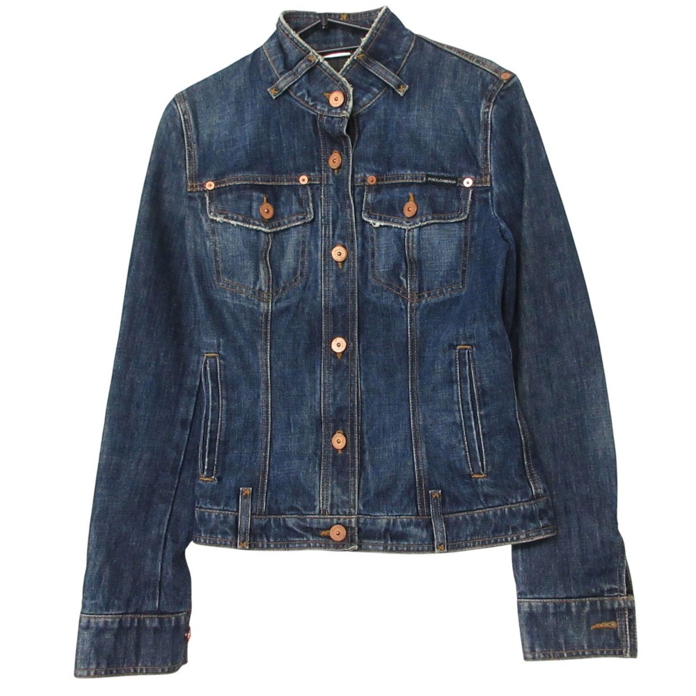Dolce & Gabbana ドルチェアンドガッバーナ ドルガバ スタンドカラー デニム ジャケット Gジャン 40/M 青 レディース 【中古】
