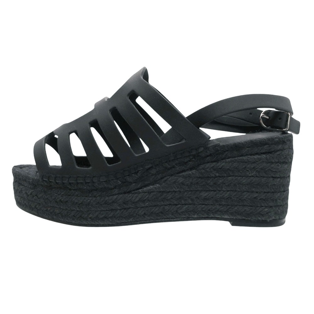 未当て嵌める HERMES エルメス ESPADRILLES CATALYA エスパドリーユ サンダル カタリア H211011Z カーフスキン 黒いこと 36 23糎 【中古】