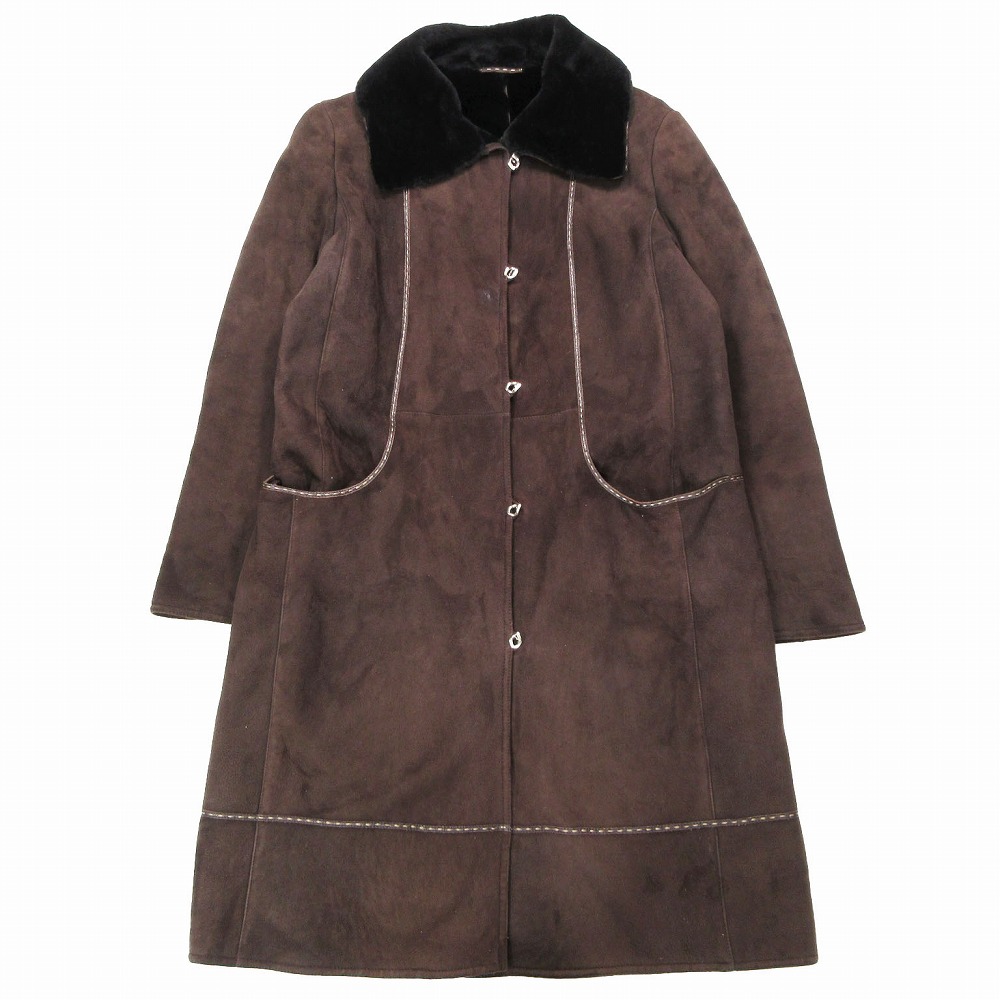 FENDI フェンディ 羊肉 ボアロングコート ひざ丈 赤銅色 大きさ48 メンズ レディース