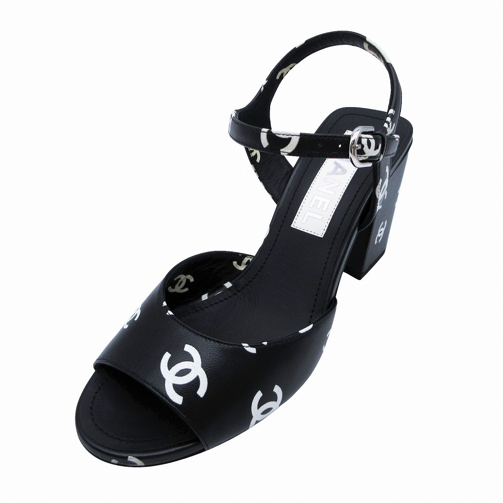 未当て嵌める品 CHANEL シャネル G38973 22S ココマーク サンダル シューズ 黒いこと 大きさ23.5糎 レディース 【中古】 /TNT