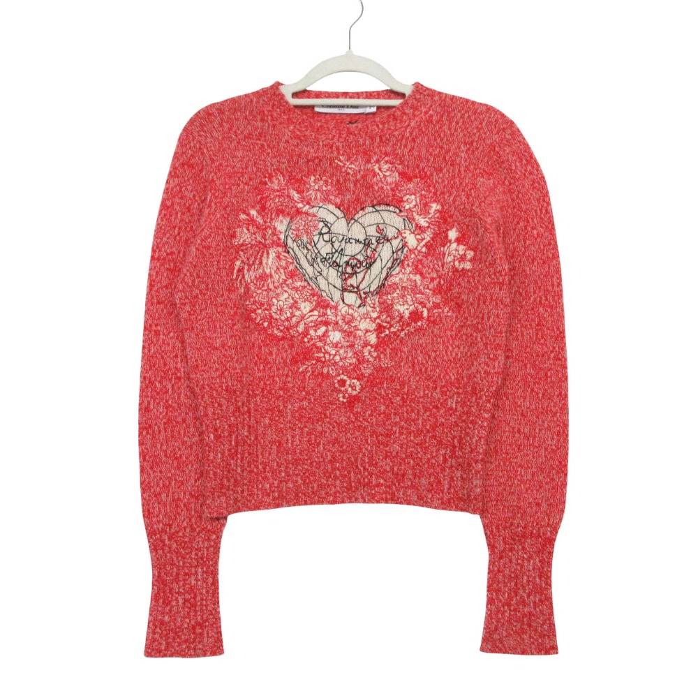 美品 Christian Dior ディオール カシミール雑ぜ合わせる 編み物 プルオーバー 長袖 ハート型 刺しゅう 38 S 赤 レディース 【中古】