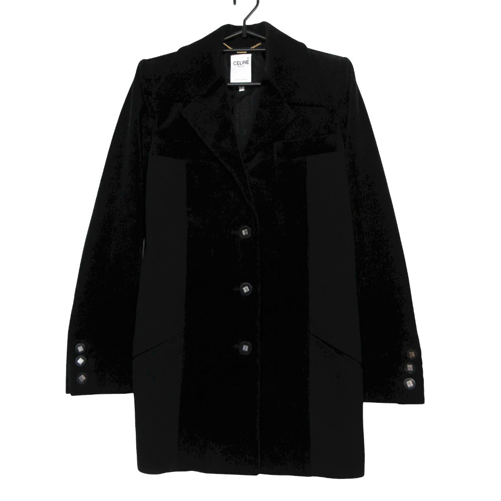 美品 Vintage CELINE OLD セリーヌ フランス共和国製 テーラード 上衣 厚地の外套 コール天 うつり変わり 38 M 黒いこと レディース 【中古】