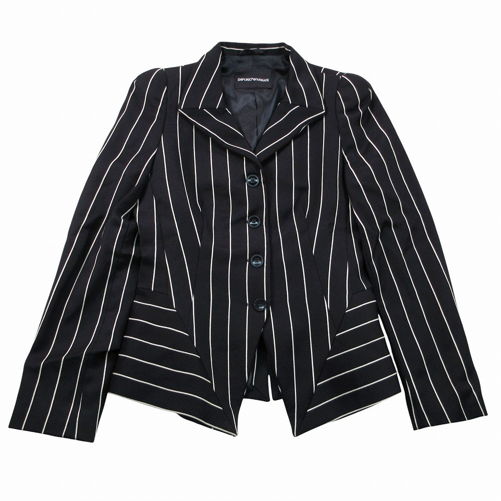 00s EMPORIO ARMANI エンポリオアルマーニ 縞模様柄 テーラード 上衣 4B スポーツジャケット うつり変わり 42 M 黒いこと レディース 【中古】