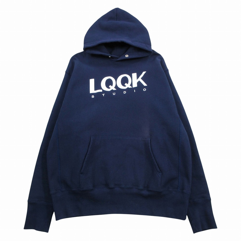 LQQK STUDIO ルック制作室 ロゴタイプ フーディ 汗水 パーカー 長袖 ティーシャツ 裏フリース LQA23CB15 XL 米国海軍 【中古】