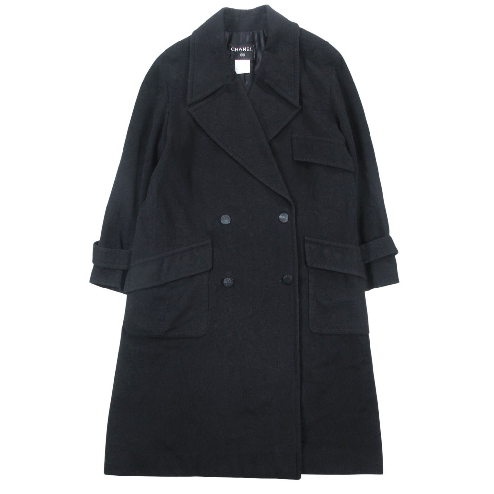 Vintage CHANEL シャネル カシミール100％ ロング厚地の外套 上衣 ダブル前胸部 99A アウター 38 M 黒いこと レディース 【中古】