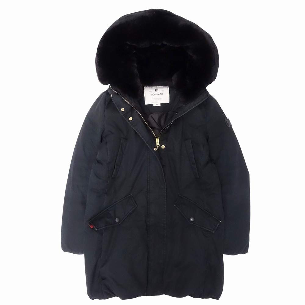 WOOLRICH ウールリッチ コクーンパーカー ダウン ジャケット コート ラビットファーフード アウター XS ブラック レディース 【中古】｜コムレイドバージ店 8,459円
