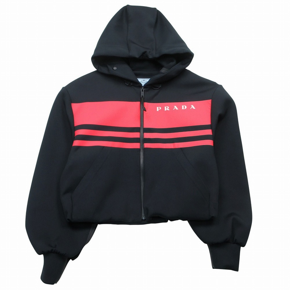 PRADA プラダ ロゴタイプ パーカー 遊撃手丈 フーディ ティーシャツ テクニカルファブリック 138598 XS 黒いこと 赤いこと レディース 【中古】