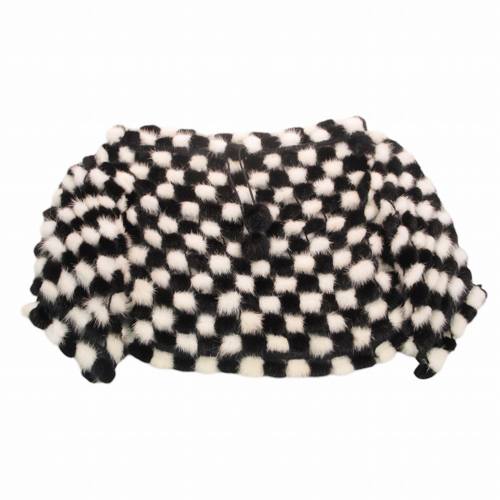 極美品 ARMANI COLLEZIONI アルマーニコレツォーニ ミンクファー 本毛皮 トップス 5分袖 ブラック ホワイト 42 L レディース 【中古】|コムレイドバージ店