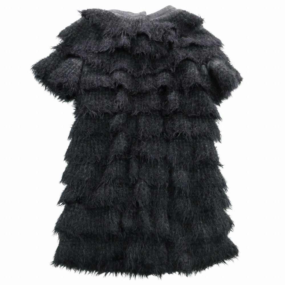 Ermanno Scervino エルマンノ・シェルヴィーノ モヘアシャギー 半袖 厚地の外套 アウター レザーアームウォーマー付 大きさ38 S  【中古】