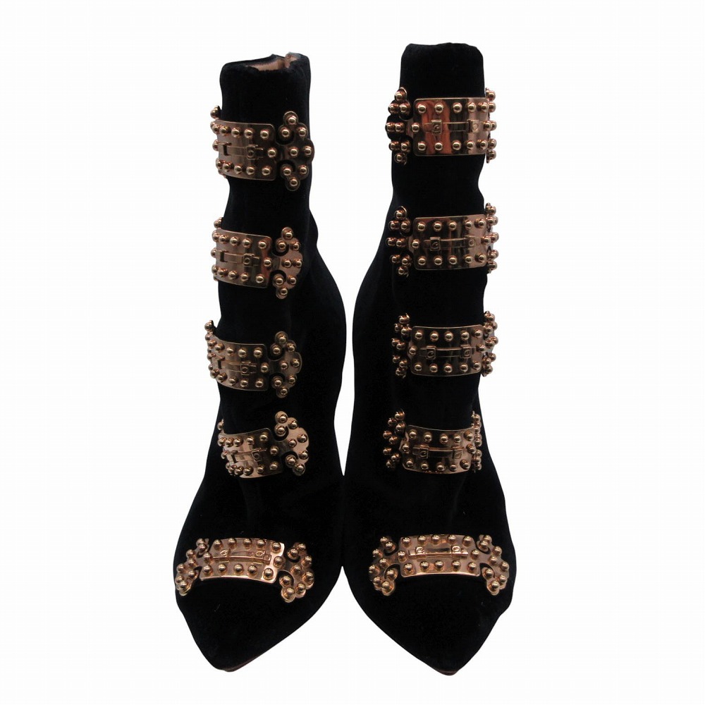 CHARLOTTE OLYMPIA シャーロットオリンピア 天鵞絨 ゴールド一皿 遊撃手ブーツ バックジップ 35 22糎 レディース 【中古】