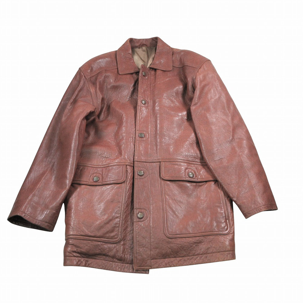 GIANNI VALENTINO ジャンニヴァレンティノ ジャンニバレンチノ 子ヒツジなめし革 中綿 ステンカラー厚地の外套 赤銅色 LL メンズ 【中古】