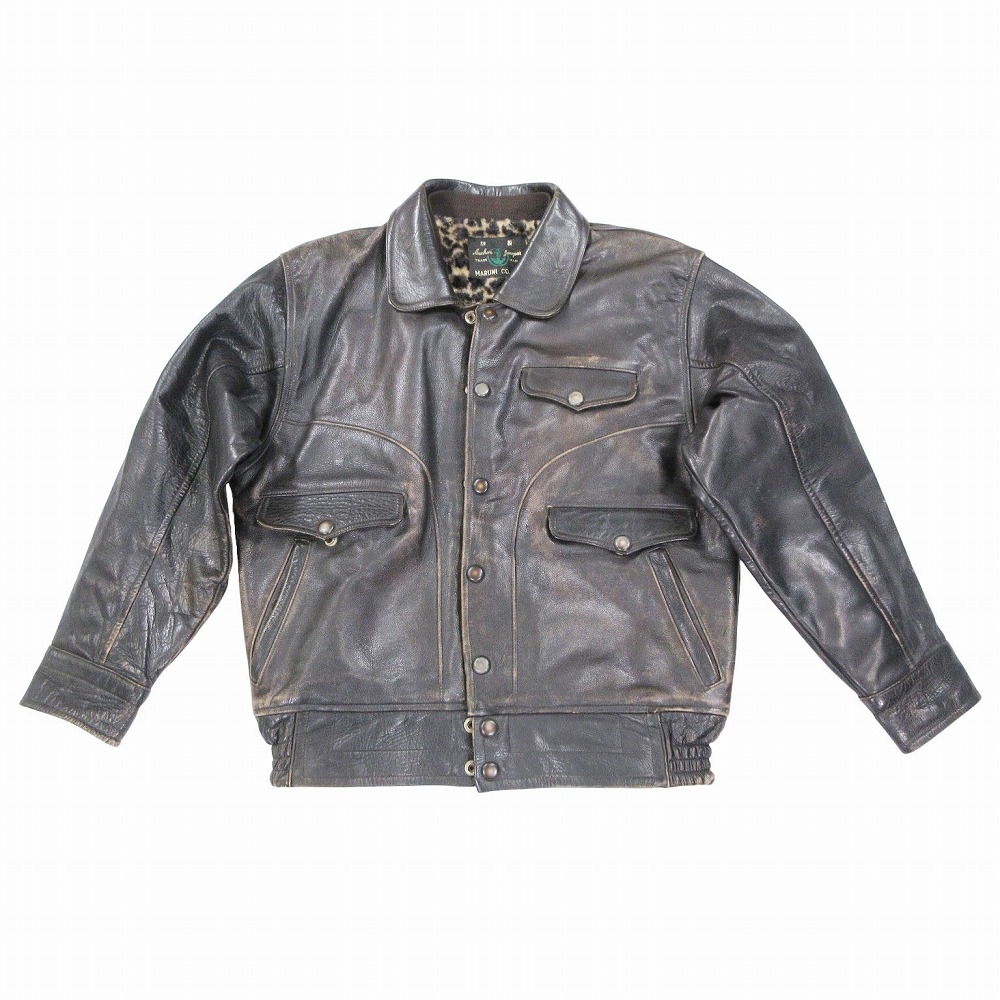 anchor jumper 60s ジャパンヴィンテージ レザージャケット ヒョウ柄裏地 ブラック メンズ 【中古】|コムレイドバージ店